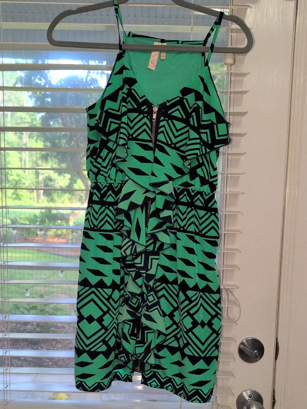 Green Geometric Print Midi Dress with Zipper By Prevett